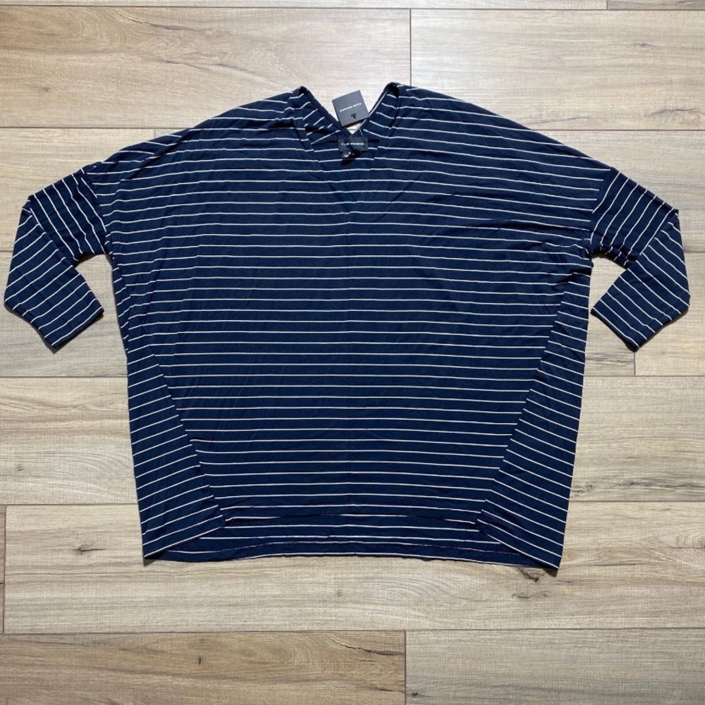 Club Monaco Womens Rylena Striped Top Size Medium Blue White Loose Fitting